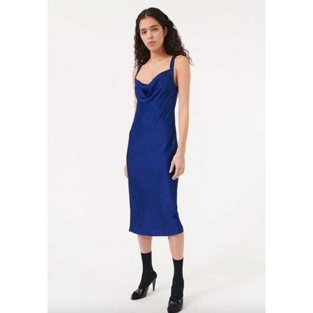 BAUM UND PFERDGARTEN Agamora Bias Cut Hammered Satin Slip Dress Blue 38